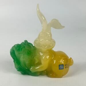 New York Life Resin Rabbit Figurine Chinese New Year Zodiac Bunny Lettuce Green